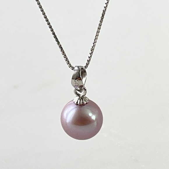 Real Round 3A Purple Freshwater Pearl Pendant 925 Sterling Silver Necklace - Picture 11 of 14